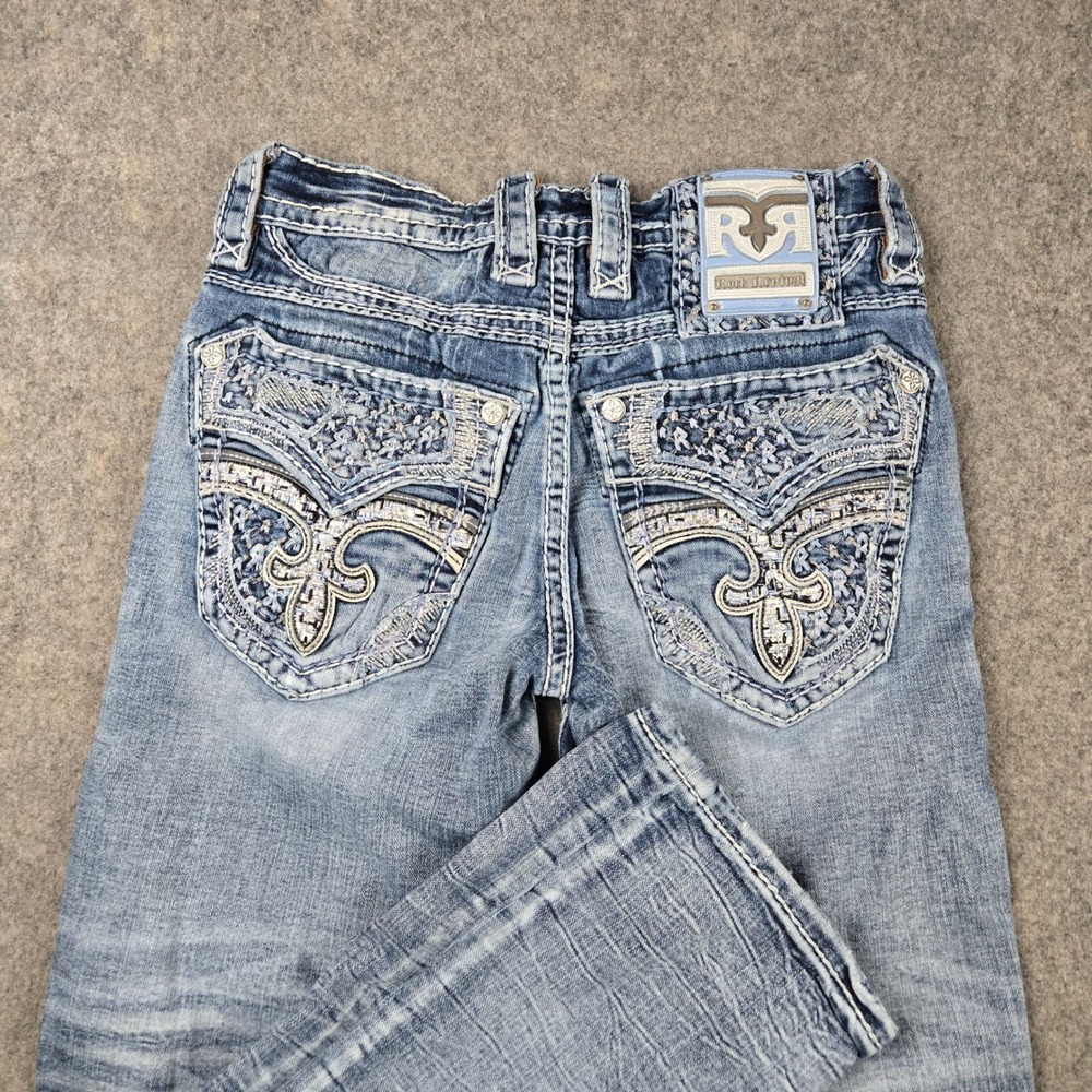 Rock Revival Lennon Slim Boot Jeans Mens 29x31 Blue Embroidered Flap Y2K Grunge